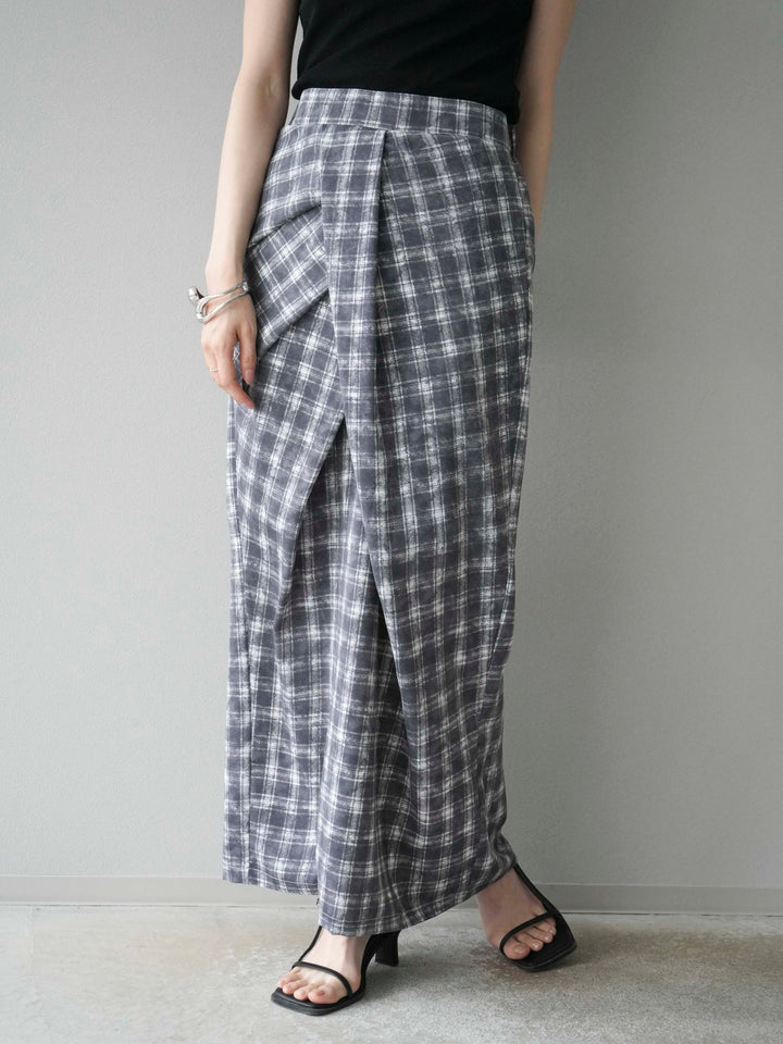 [予約]チェックプリントタックIラインスカート/グレー