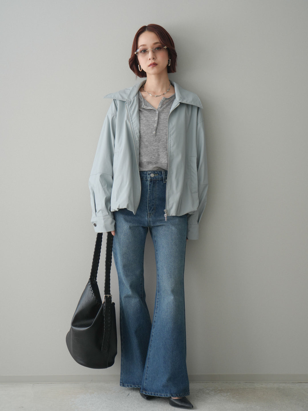 [予約]ウォッシャブルフェイクレザーバルーンジャケット/blue