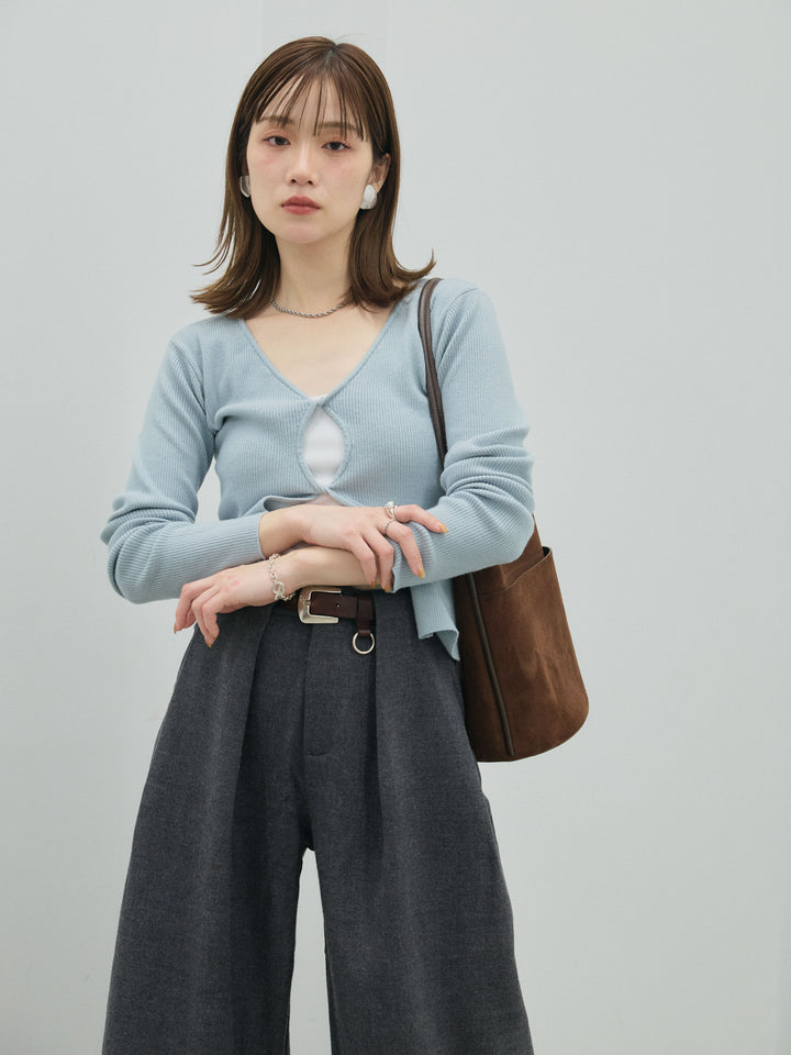 【Allure】[SET]フロントツイストホールリブニットトップス+フロントツイストホールリブニットトップス(2set)