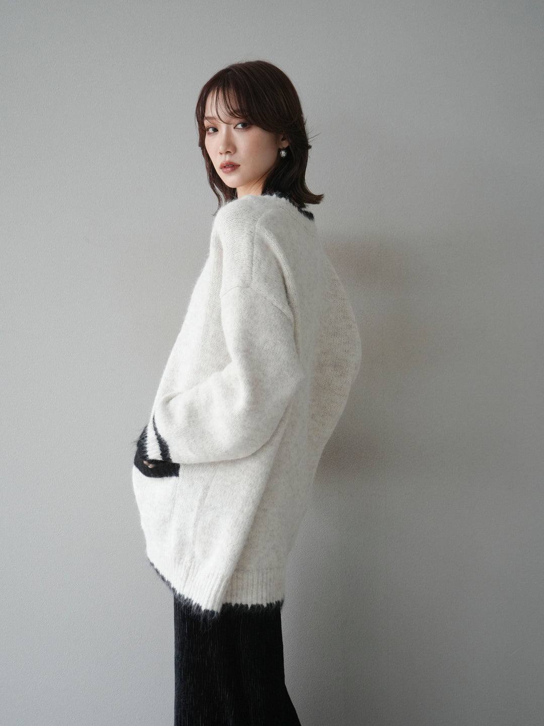 [予約]バイカラーラメニットカーディガン/ivory