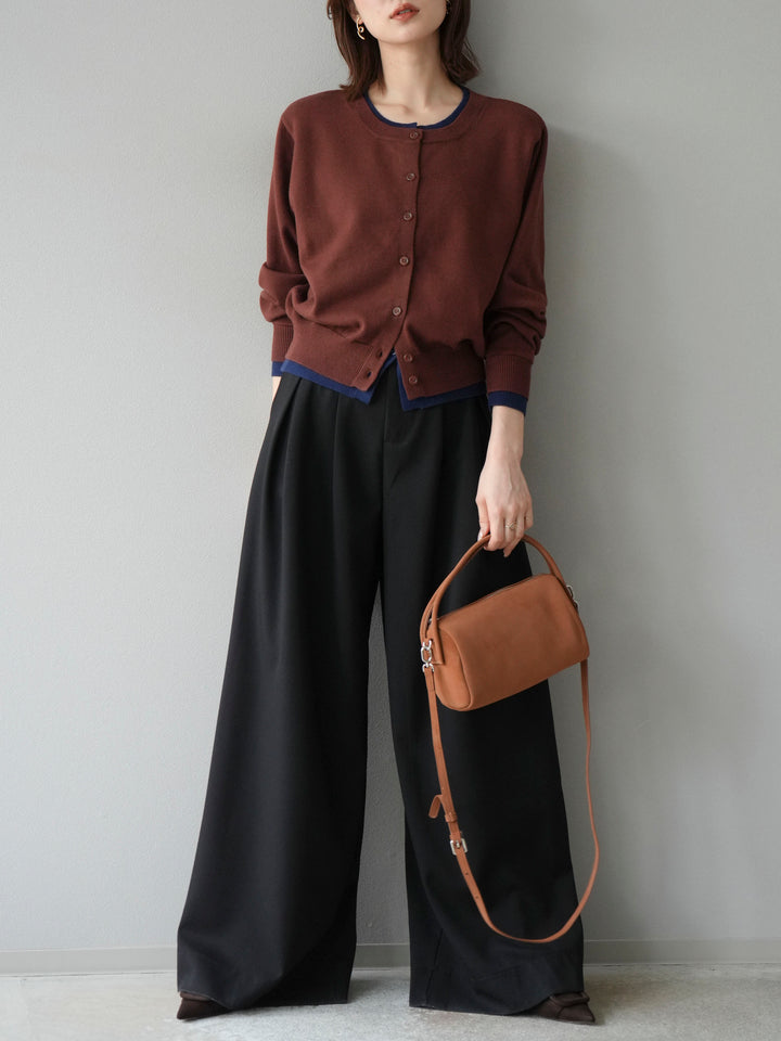【SET】同色系疊穿開襟衫+雙褶寬褲（2件組）