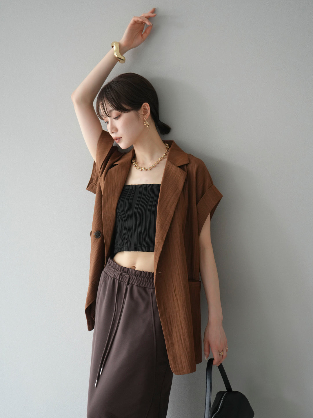 [SET]リネンライクノースリーブダブルジレ+リネンライクノースリーブダブルジレ(2set)