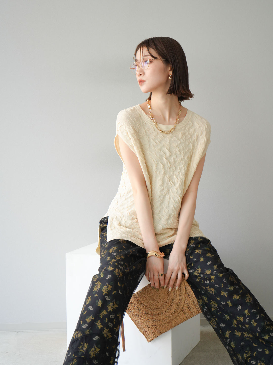 【預購】Pokopoko 無袖針織套頭衫/象牙白