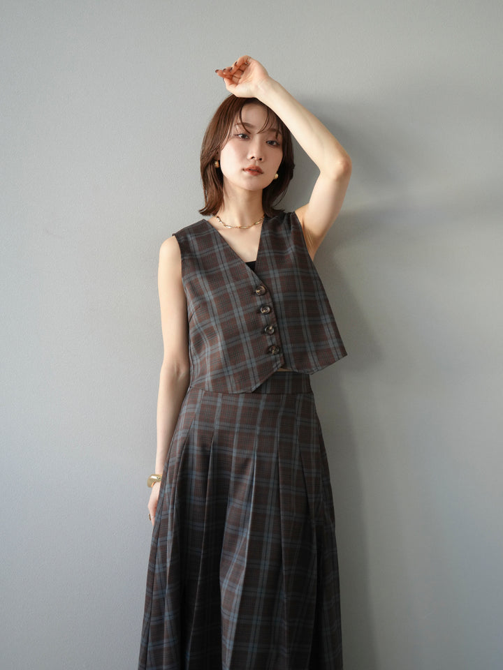 [予約]チェック柄ベスト/ブラウン