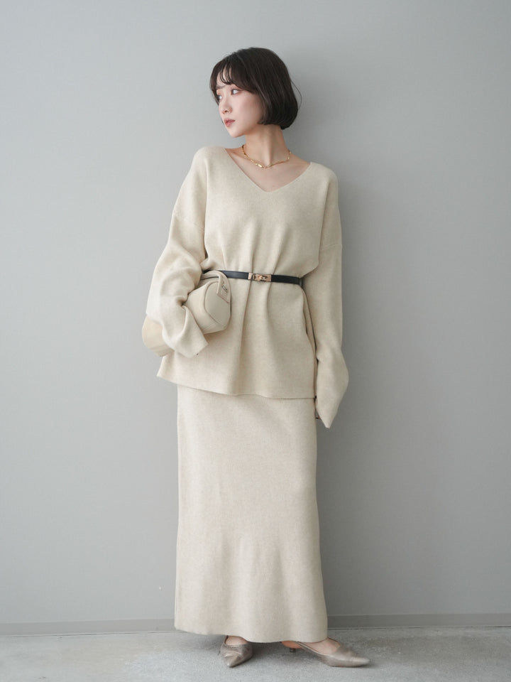 [SET]ベルト付Vネックニット＆スカートSET UP+ベルト付Vネックニット＆スカートSET UP(2set)
