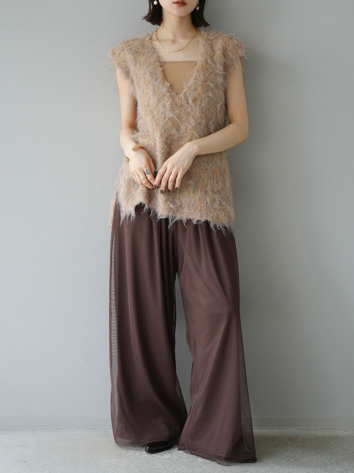 [予約]ウール混ミックスヤーンニットベスト/オレンジ