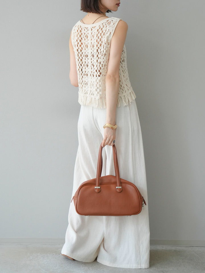 【預購】仿亞麻雙褶設計寬褲/象牙白