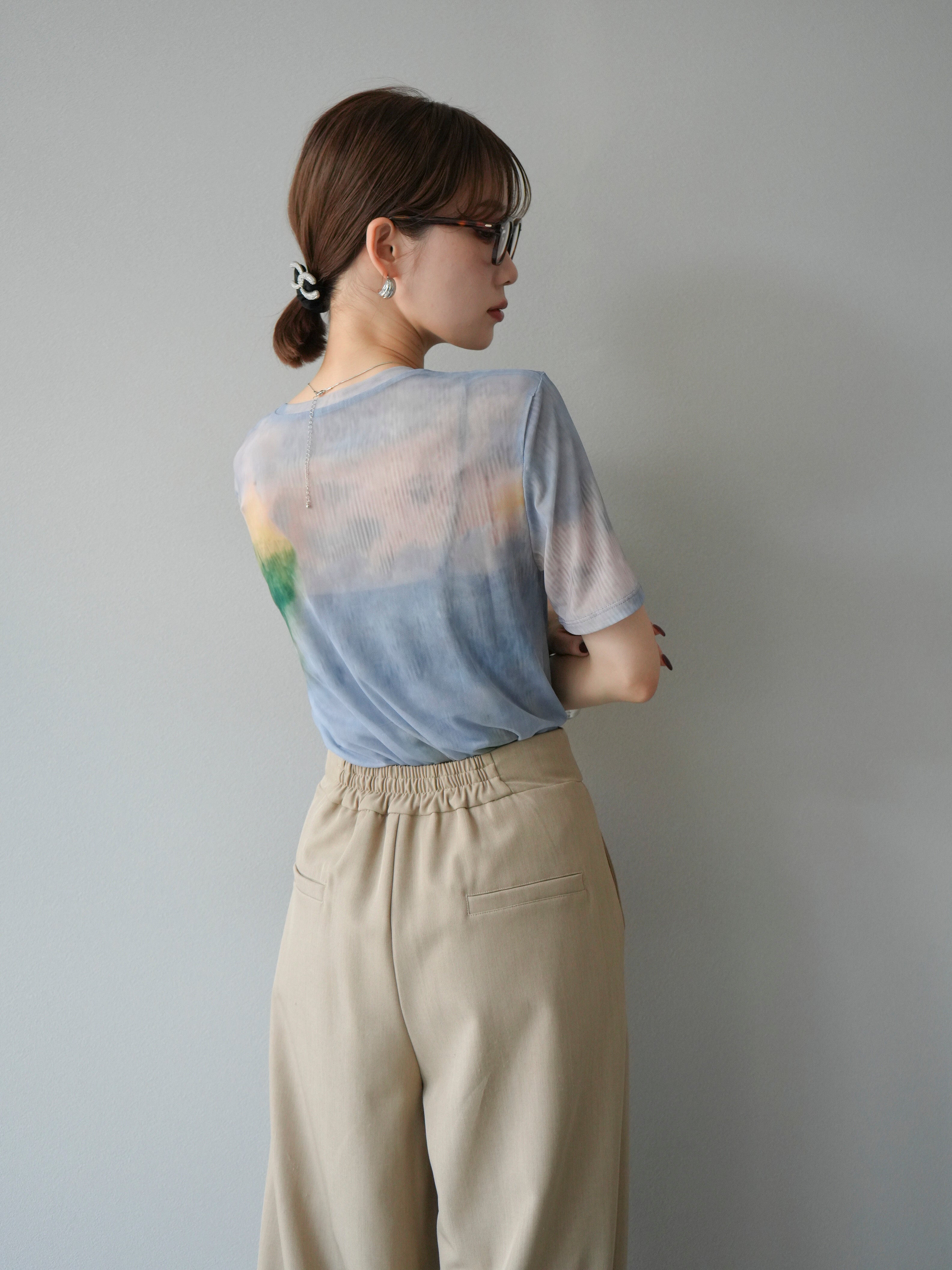 予約]タイダイ柄シアーハーフトップス/サックス – Lumier