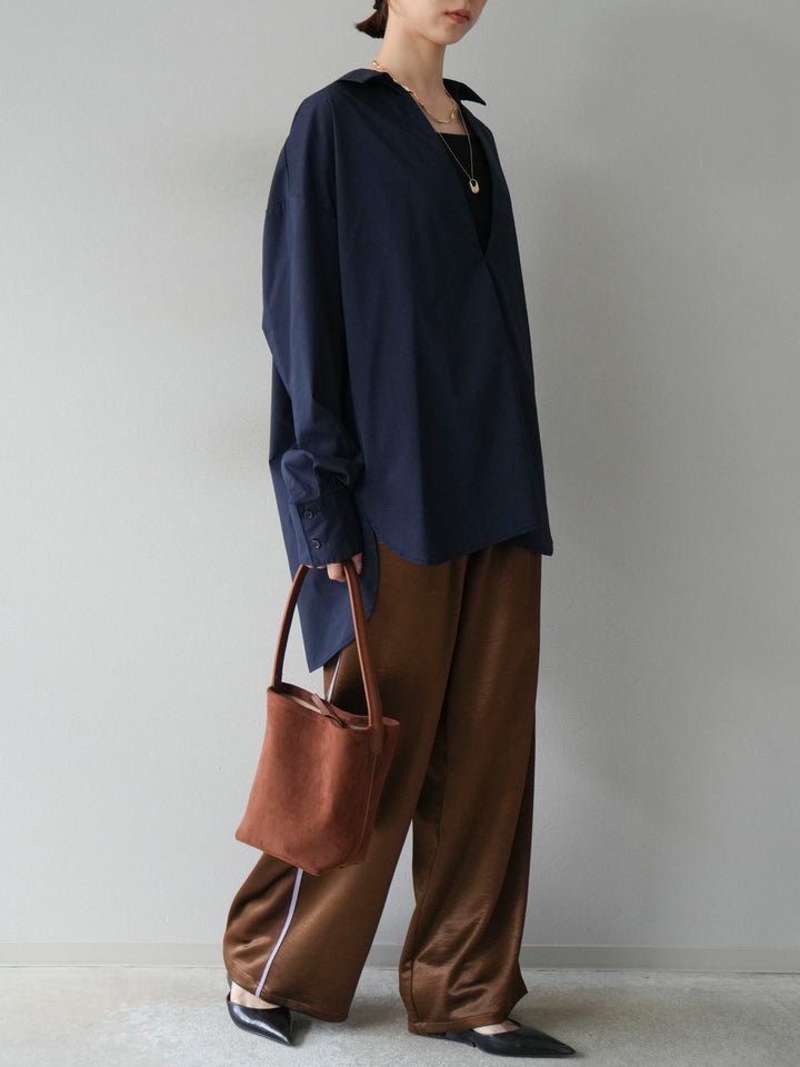 [予約]サテンラインワイドパンツ/ブラウン