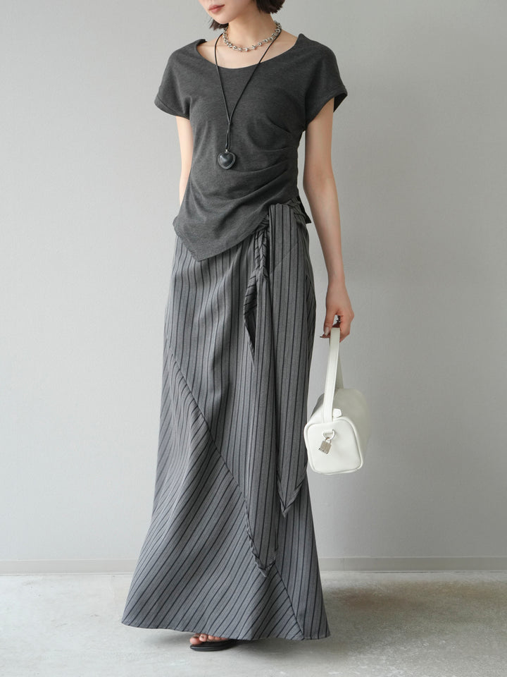 [予約]サイド巻きツイルスカート/ストライプ
