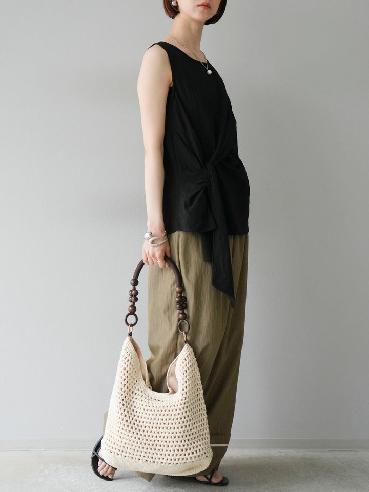 [SET] 前裹式無袖上衣+麻質下擺回型寬褲（2件組）