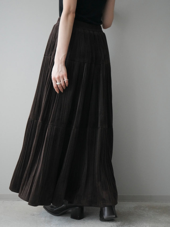 [予約]ベロアティアードワッシャースカート/brown