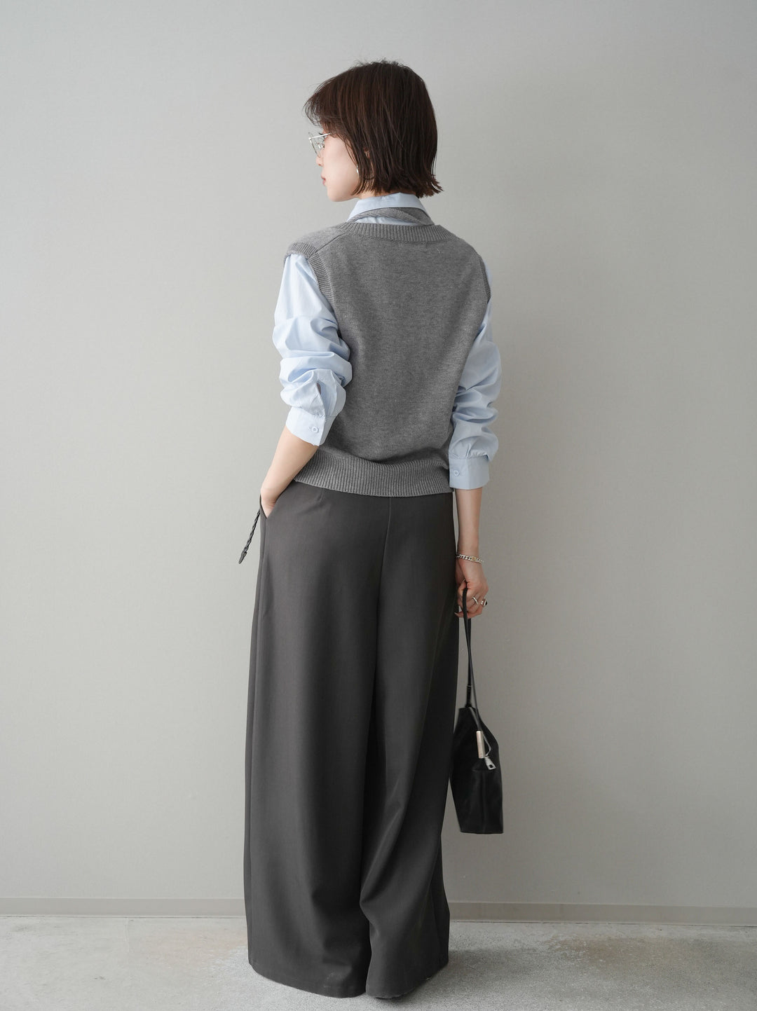 [予約]編み込みベルト付タックワイドパンツ/gray
