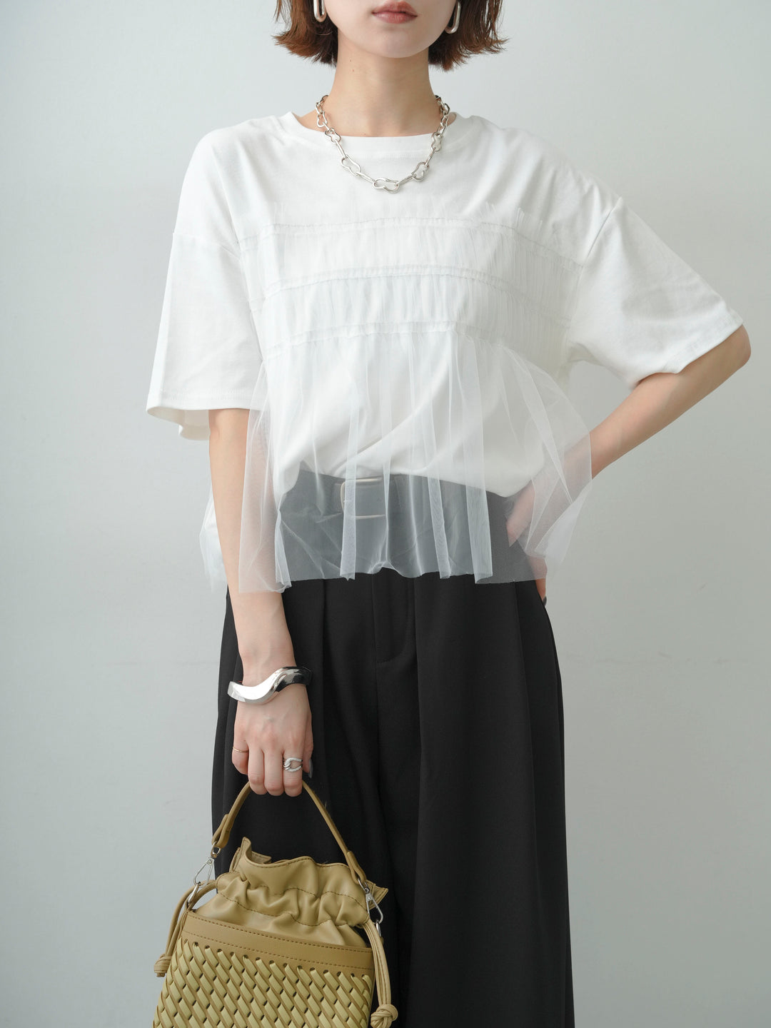 [SET]ギャザーチュールドッキングTEE+ギャザーチュールドッキングTEE(2set)