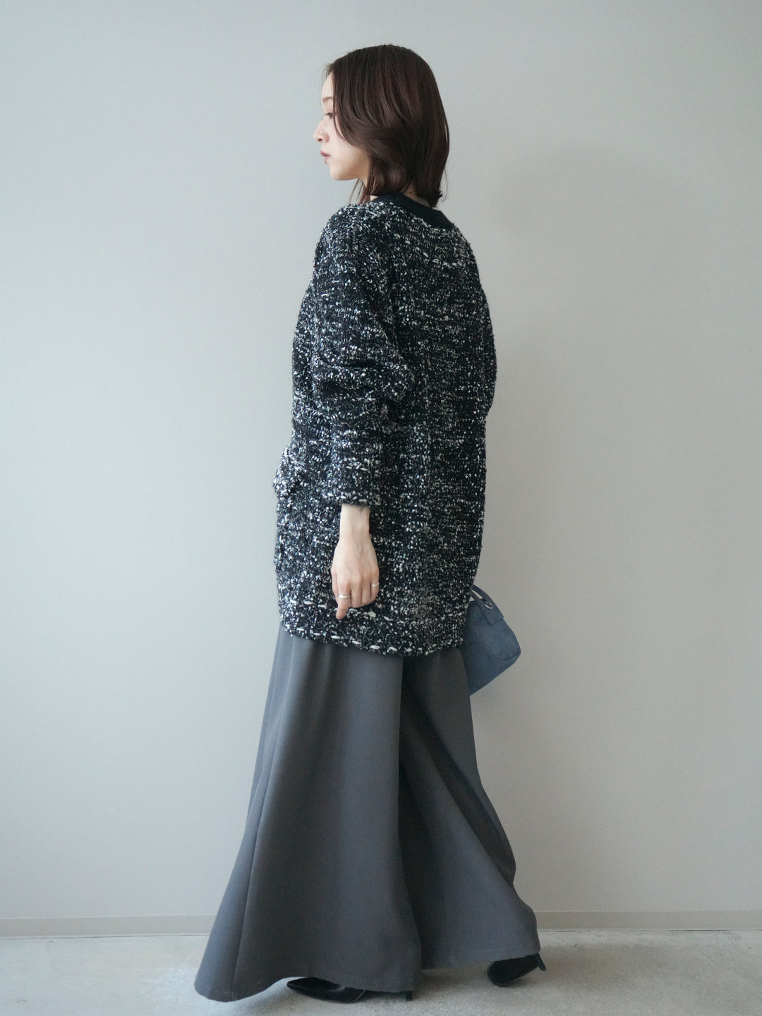 [SET]モールネップニットカーディガン+テープベルトタックバギーパンツ(2set)