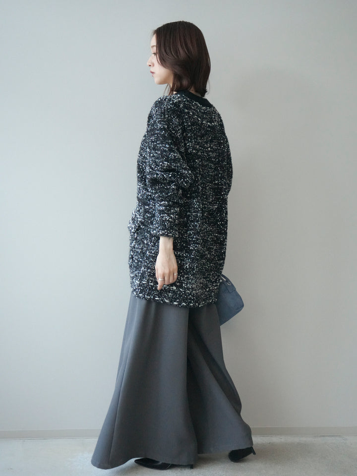 [SET]モールネップニットカーディガン+テープベルトタックバギーパンツ(2set)