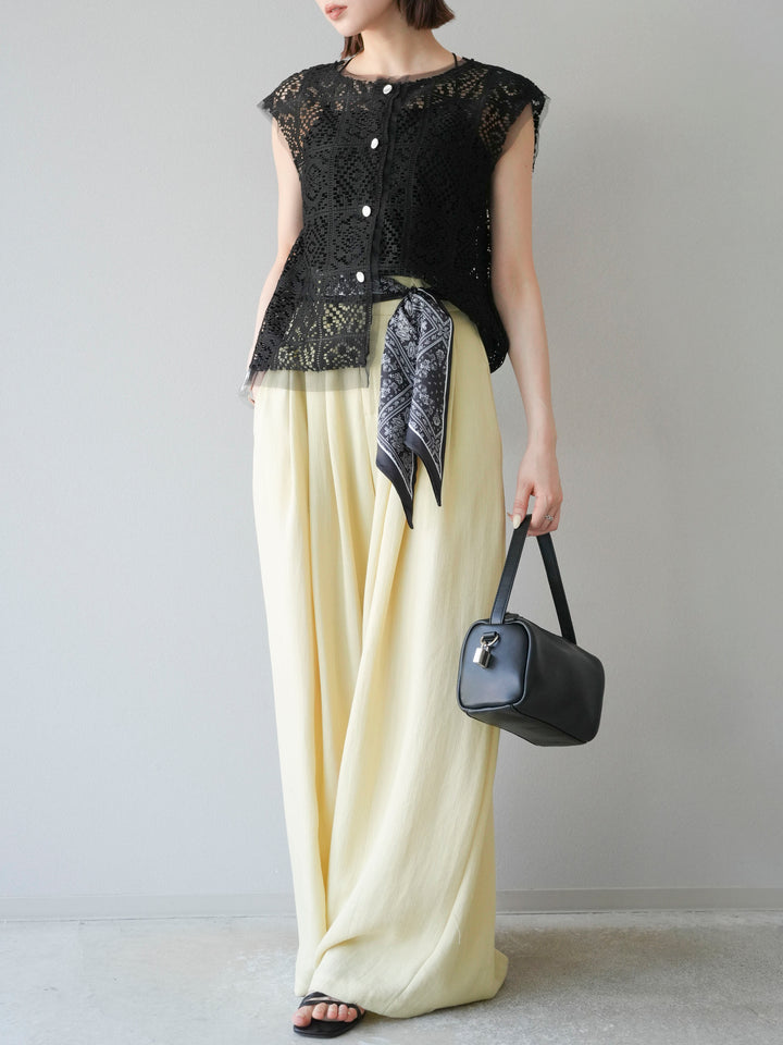 [予約]スカーフベルト付3タックワイドパンツ/イエロー