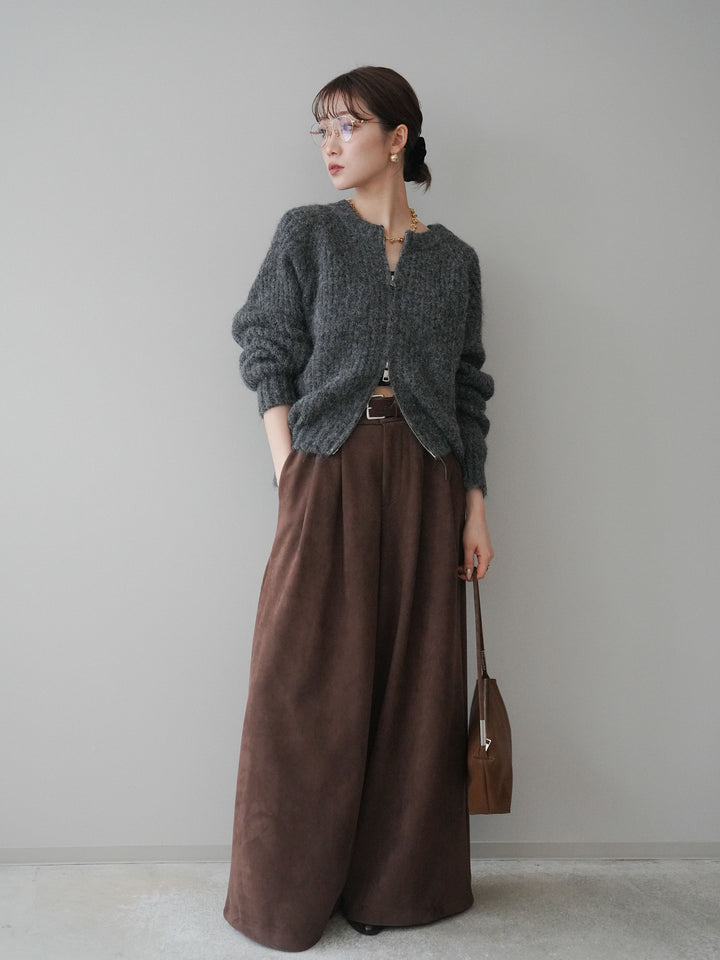 [予約]モチーフベルト付スエードタックワイドパンツ/brown