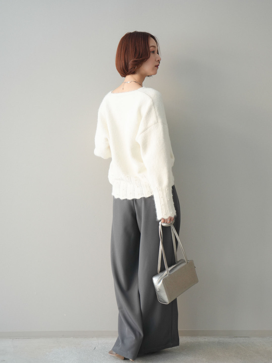 [予約]ウエストレースタックワイドパンツ/gray