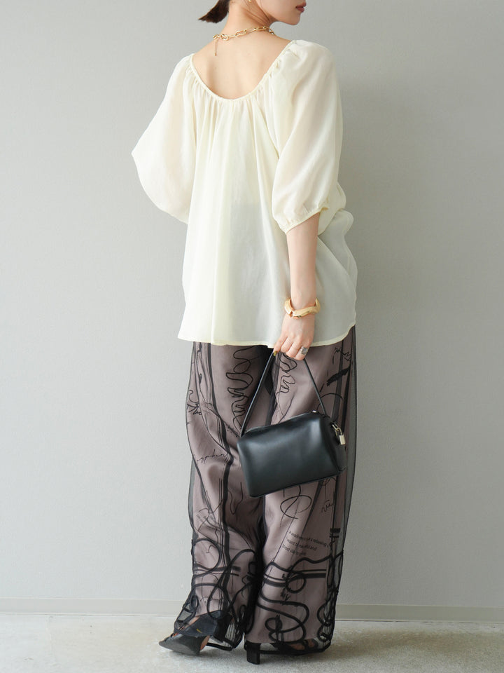 【預購】彩繪褶襉褲/米色