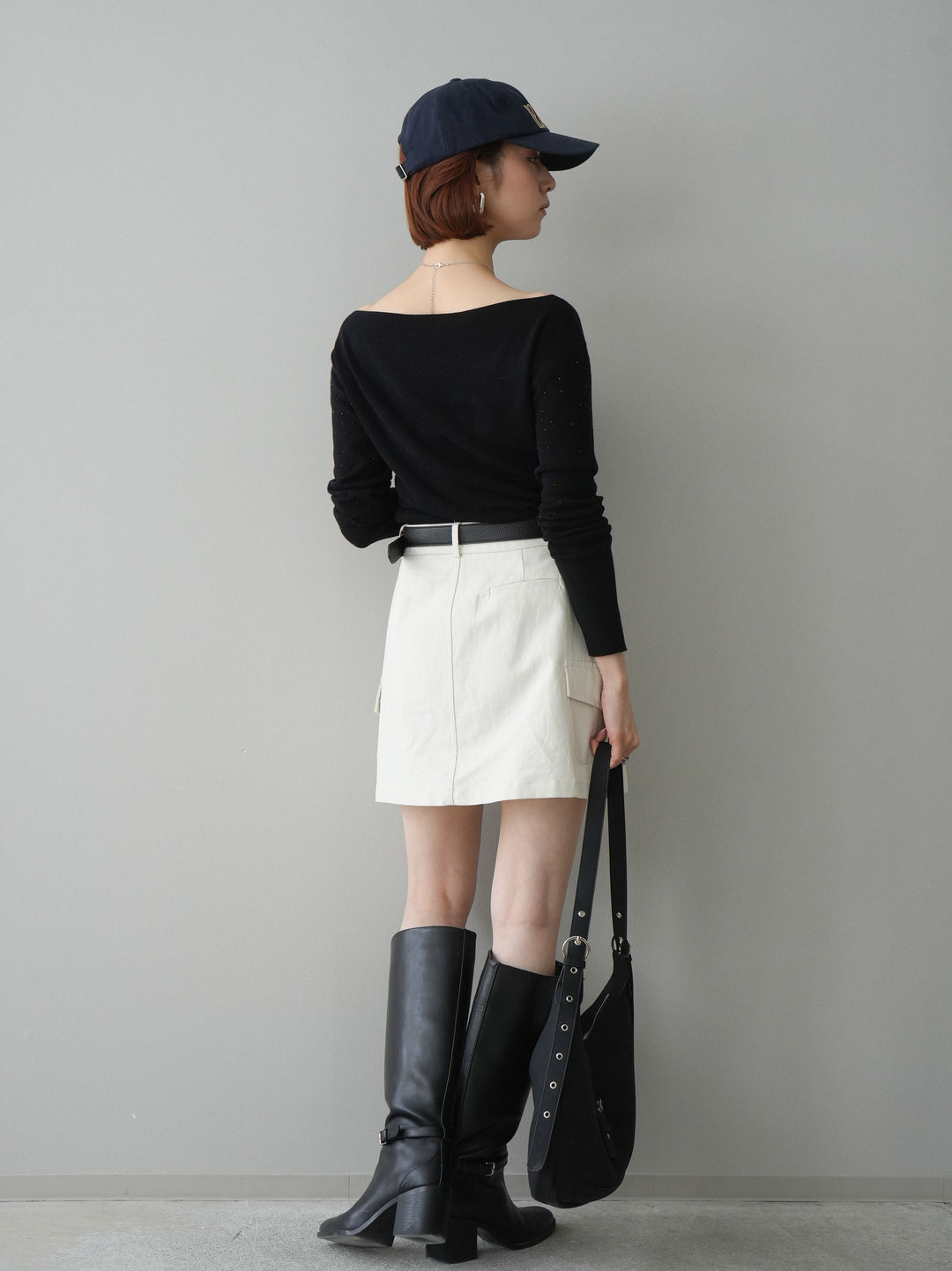 [予約]ベルト付カーゴミニスカート/white