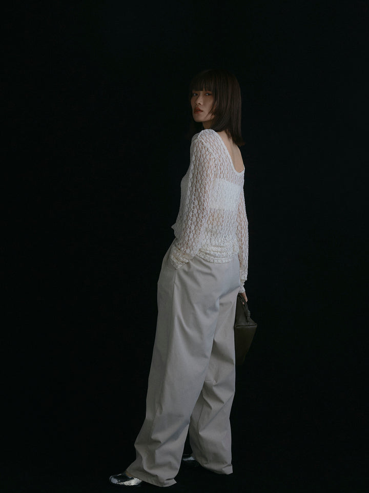 【Allure】[SET]バックラウンドレーストップス+タフタワイドカーブパンツ(2set)