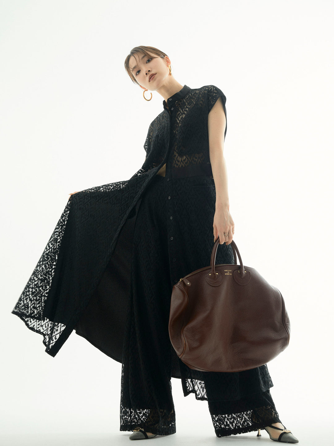 【Allure】[SET]レースサテン切替ワンピース+レースタックワイドパンツ(2set)