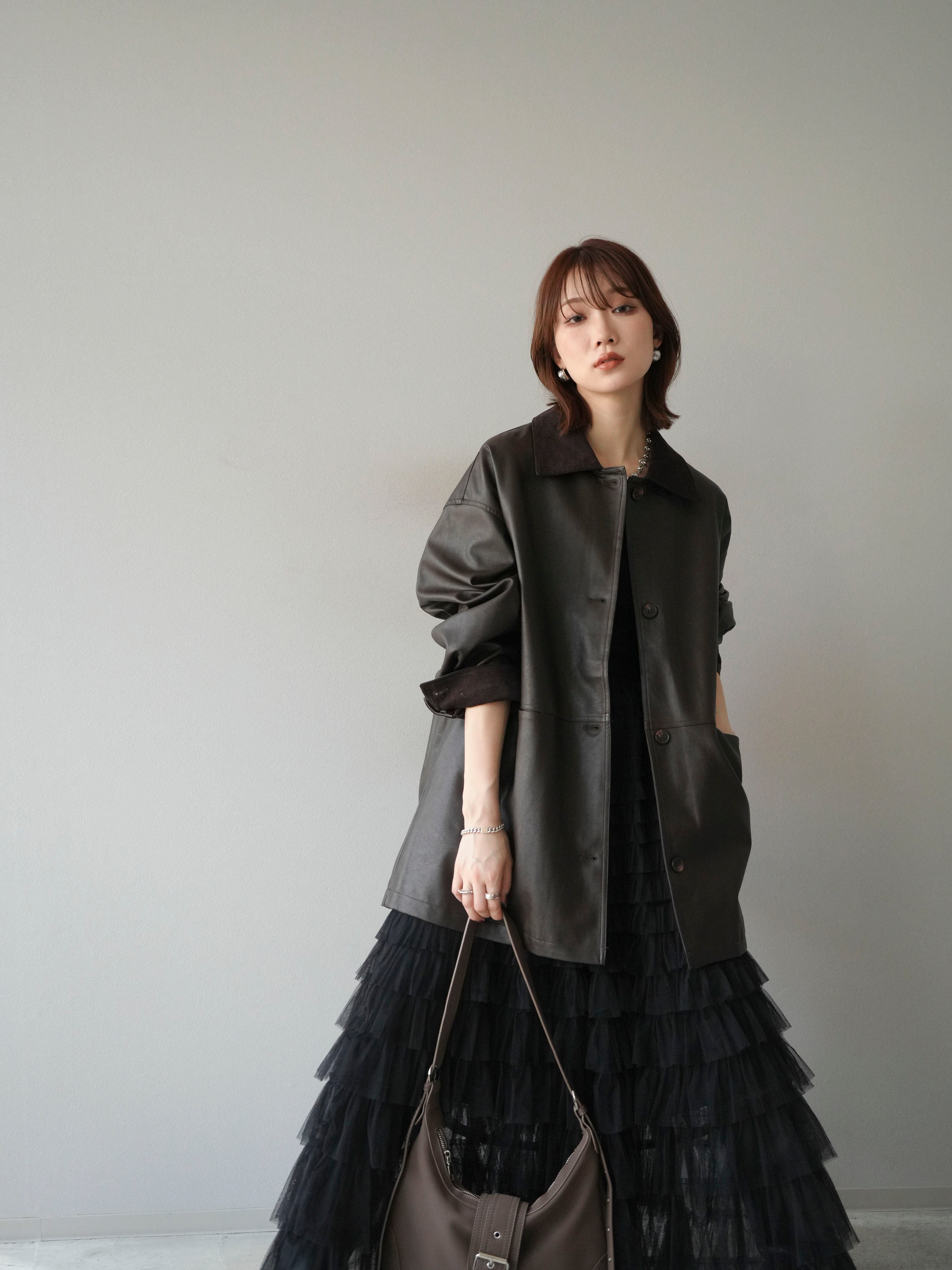 予約]コーデュロイ襟レザーステンカラージャケット/ブラウン – Lumier