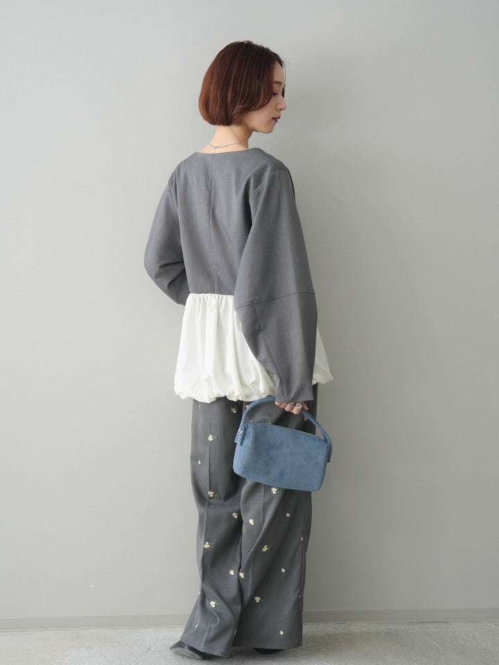 [予約]フラワー刺繍タックパンツ/gray
