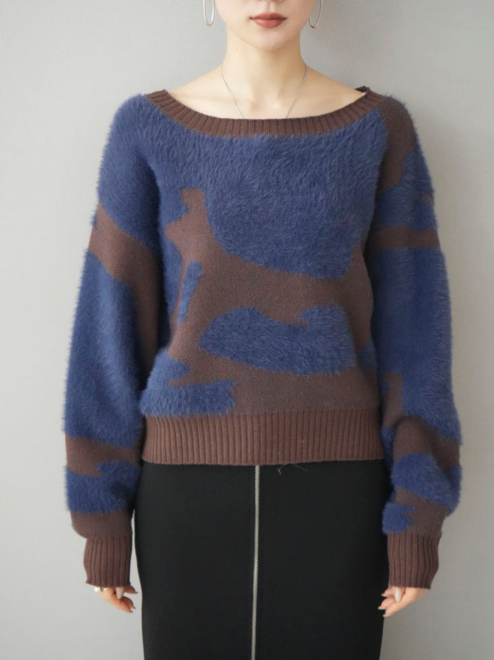 [Pre-order] Shaggy nuance cropped knit pullover/navy