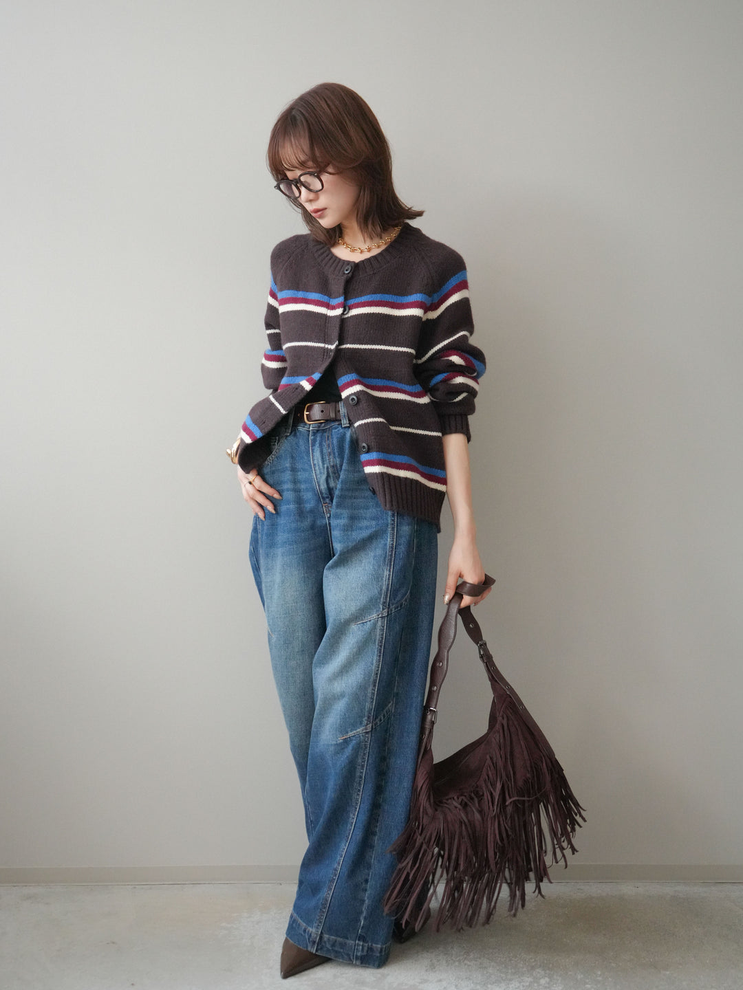 [予約]デザインステッチカーブデニムパンツ/navy