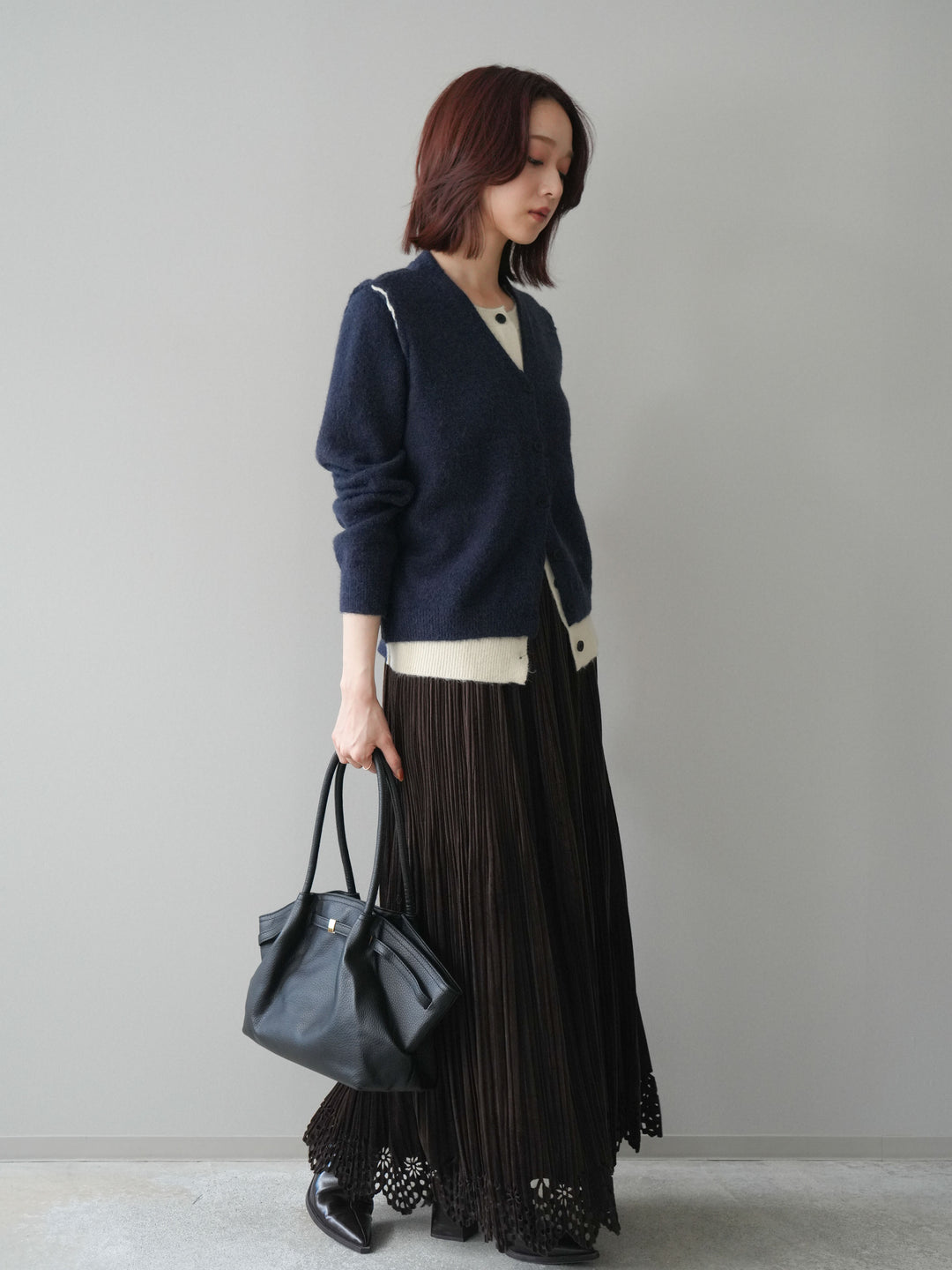 [予約]パンチングデザインスエードプリーツスカート/darkbrown