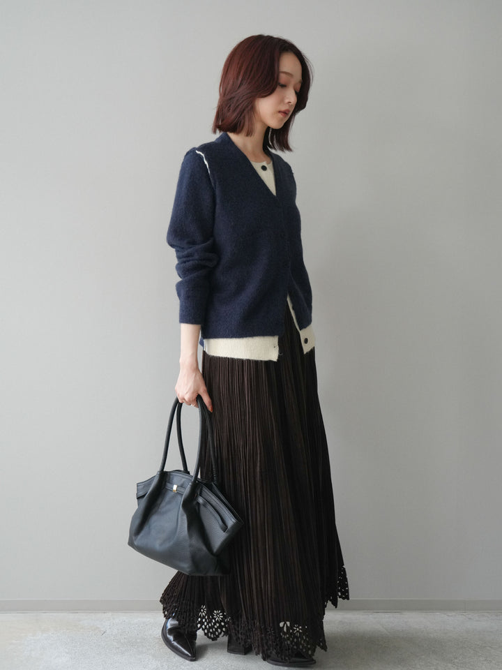 [予約]パンチングデザインスエードプリーツスカート/darkbrown