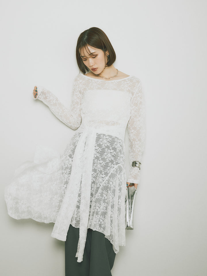 [予約]ラッフルレースロングトップス/オフ