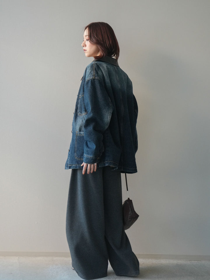 [予約]編み込みベルト付きウエスト配色スエットパンツ/charcoal