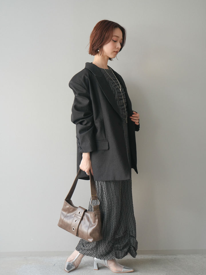 [SET]シャーリングジャガードノースリーブワンピース+エフォートレステイラードジャケット(2set)