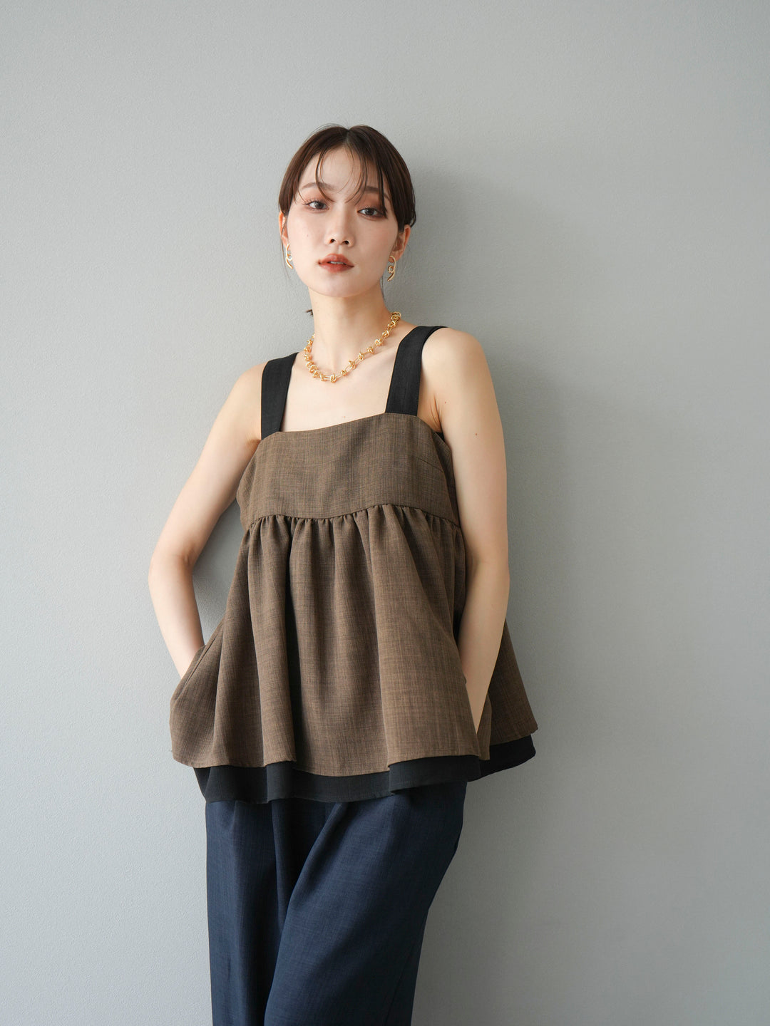 [SET]リネンライク配色フレアタンクトップ+選べるアクセセット(2set)