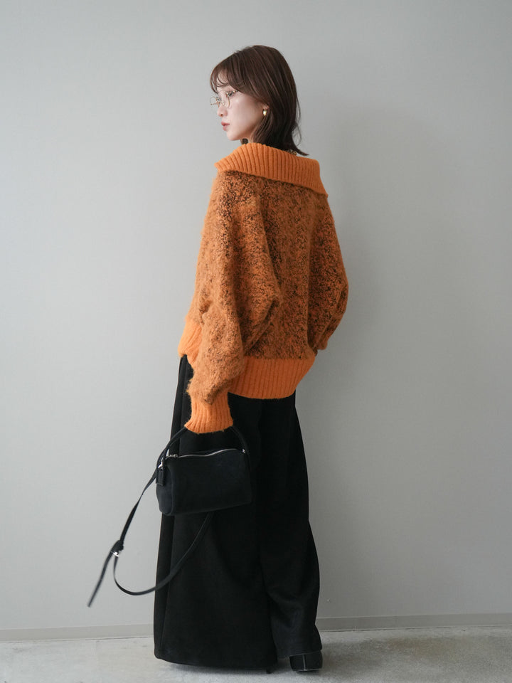 [予約]モチーフベルト付スエードタックワイドパンツ/black