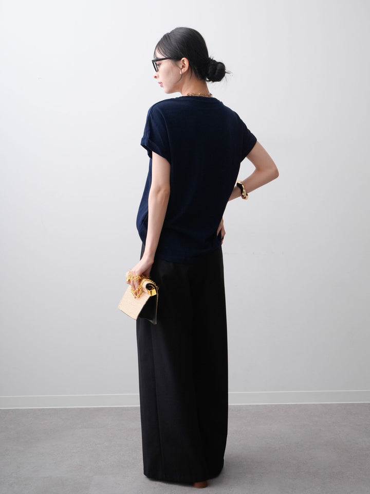 [SET]ドッグエンブロイダリーTEE+アシンメトリーベルトタックワイドパンツ(2set)