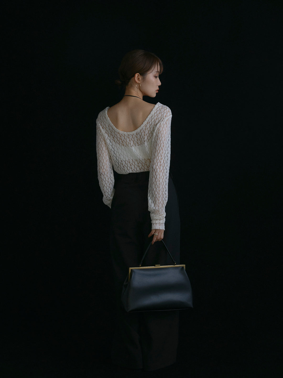 [予約]ラップデザインタックワイドパンツ/ブラック