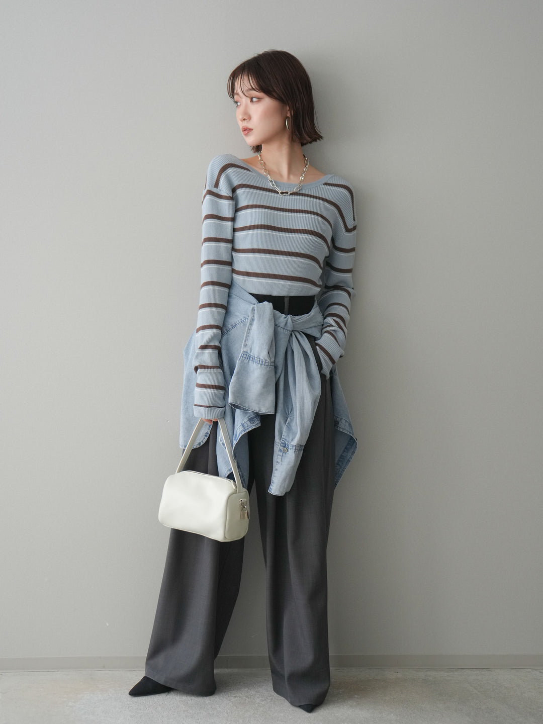 [予約]バックオープンテレコリブマルチボーダートップス/blue