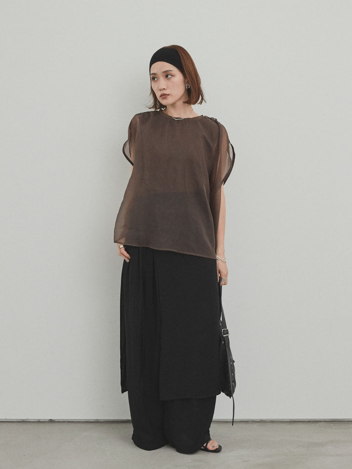 [予約]ワッシャーサテンレイヤードスカートパンツ/ブラック