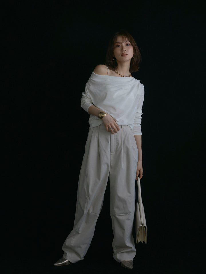 【Allure】[SET]シアーベロアタックデザイントップス+タフタワイドカーブパンツ(2set)