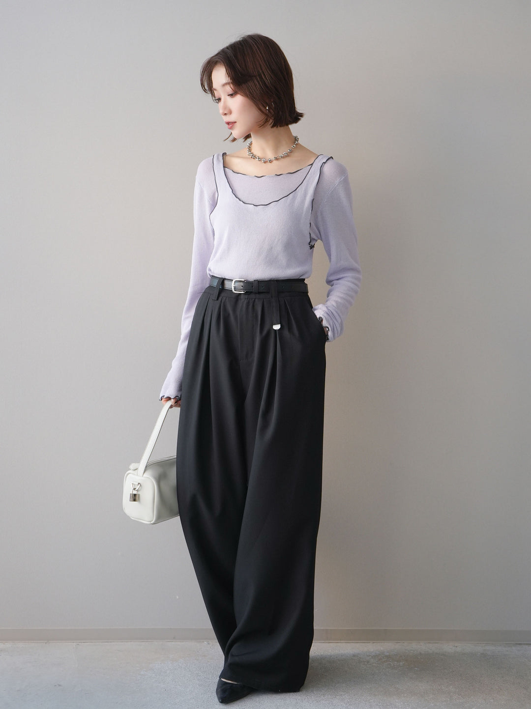 [予約]ベルト付キーホルダーモチーフワイドパンツ/black