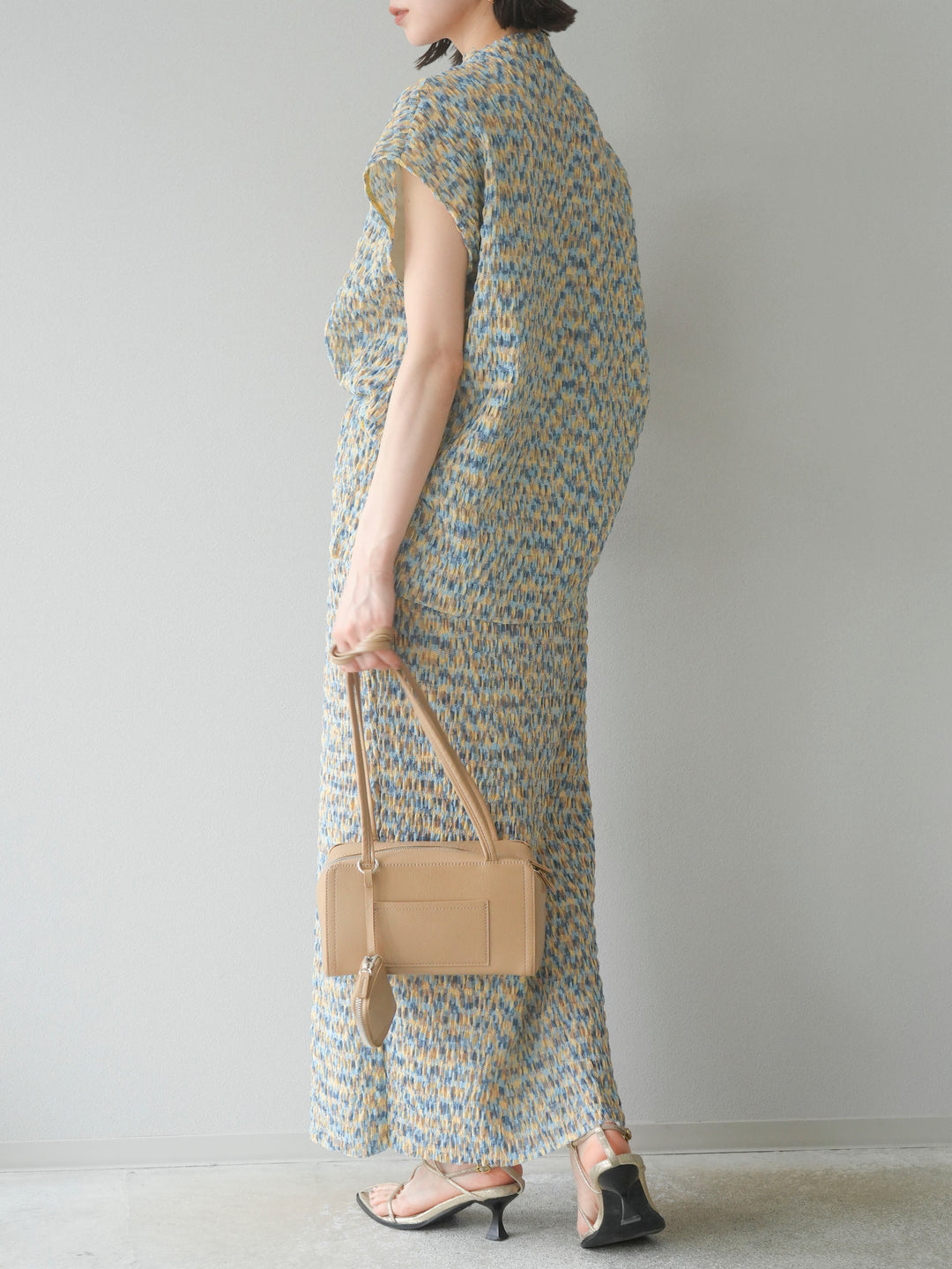 [予約]マルチカラーランダムプリーツタイトスカート/イエロー