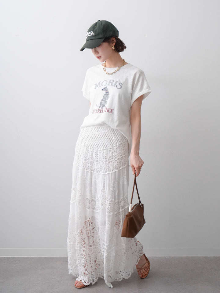 [SET]ドッグエンブロイダリーTEE+クロシェマキシスカート(2set)