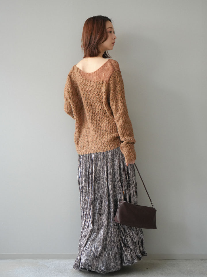 [予約]レオパードベロアワッシャーロングスカート/gray