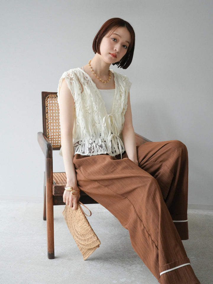 [予約]ジャガードレースリボントップス/アイボリー