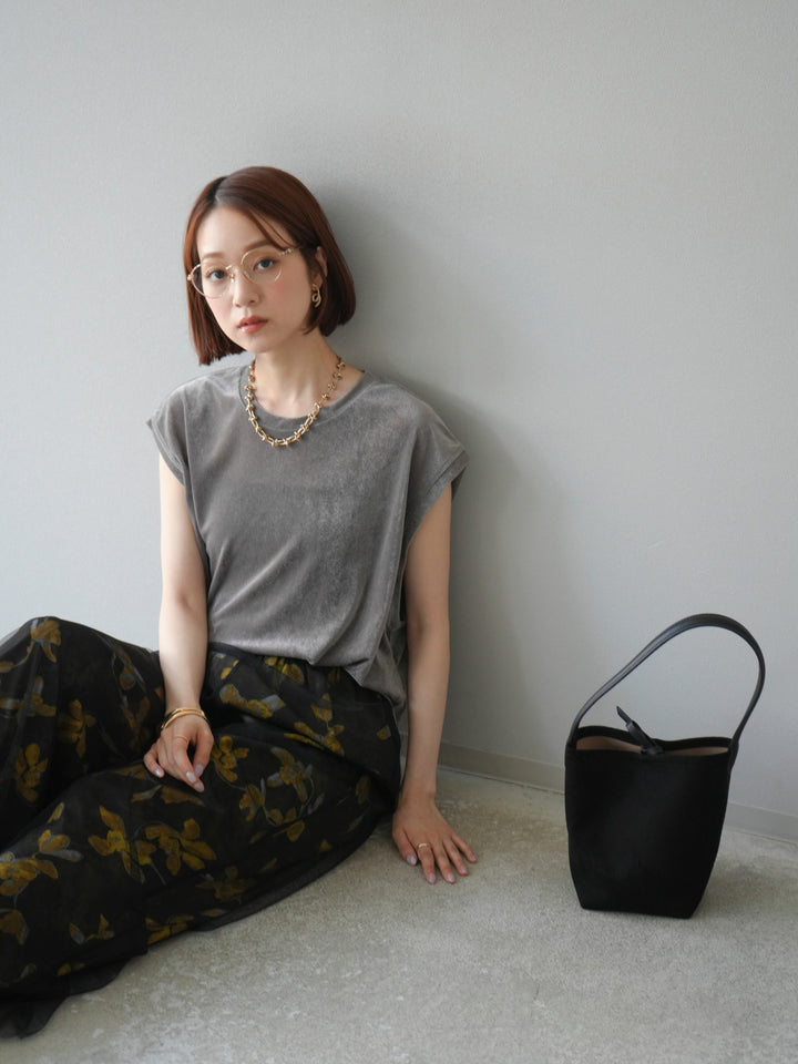 [予約]シアーフロッキーベロアルーズノースリーブTシャツ/チャコール