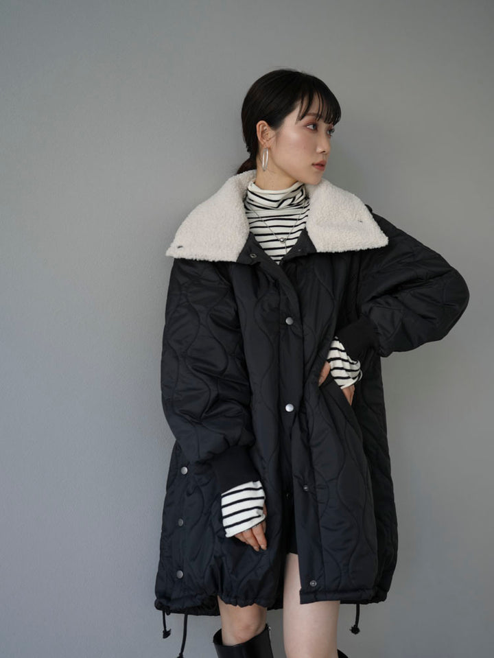 [Pre-order] 2-way quilted mid-length coat with fleece collar/Black